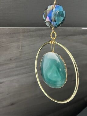 Green Agate Pendant Hanging Ornament with Gold Hoop